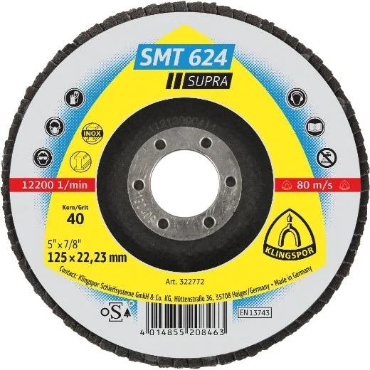 Klingspor SMT 624 Schleifmopteller, 125 x 22,23 mm Korn 40 gewölbt 10 STK.